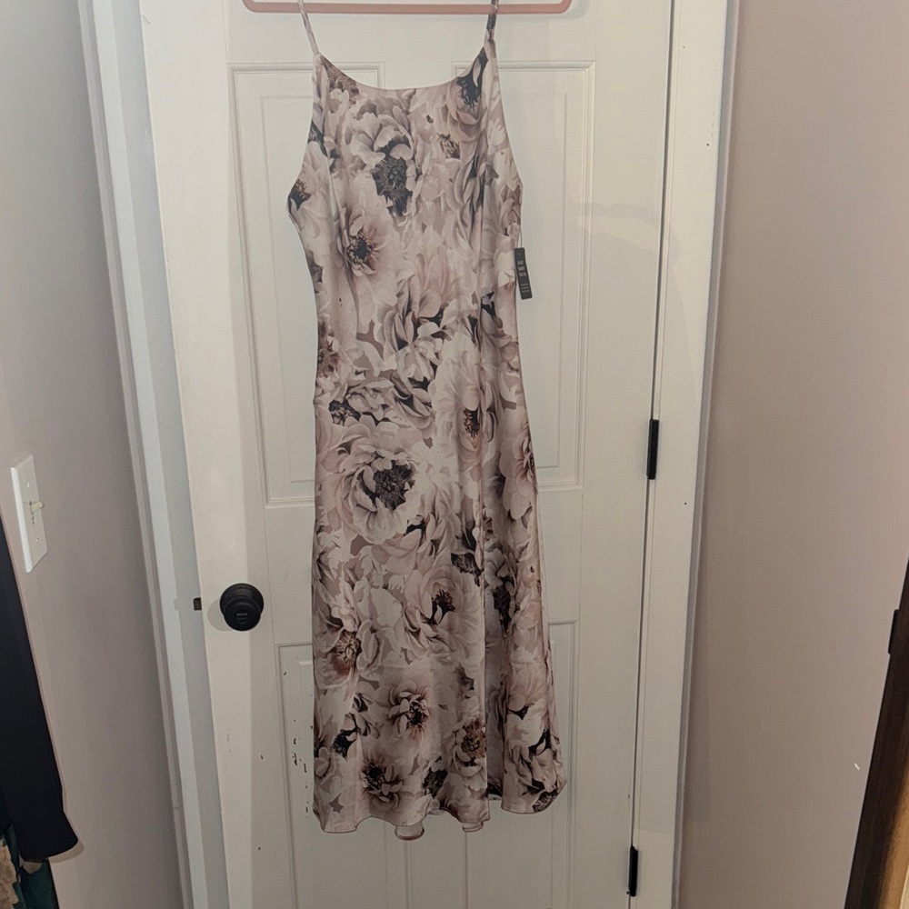 Express Cream and Brown/Pink Floral Scoop neck Midi Dress Size 8
